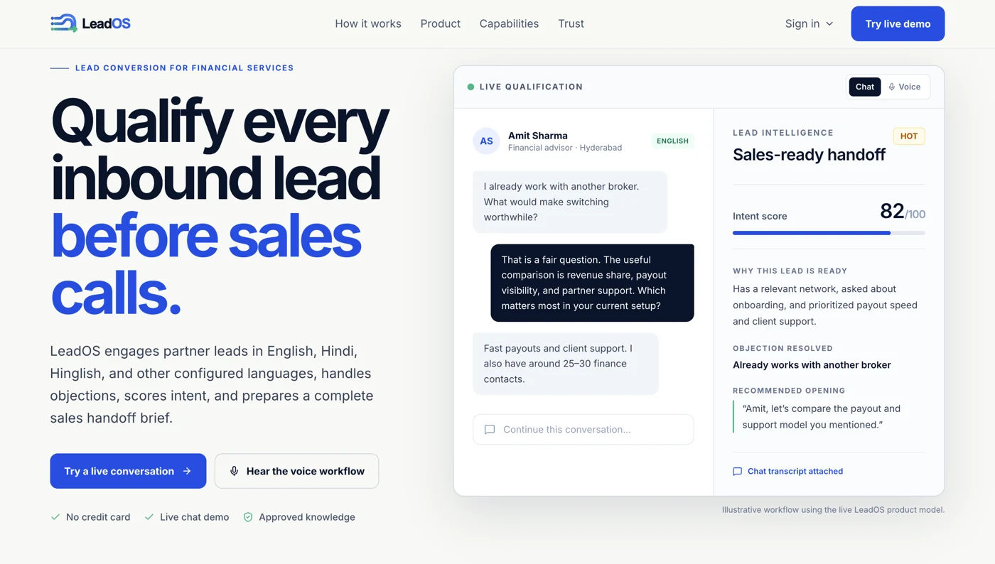LeadOS AI conversation and lead qualification interface